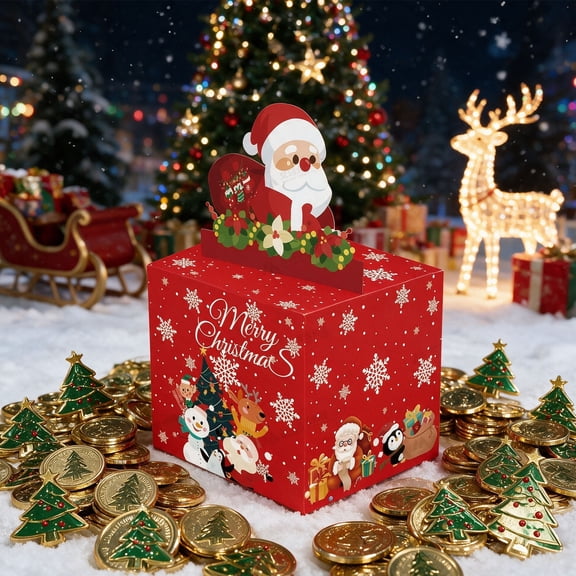 erdimoy Christmas Pop‑Up Money Pull Box, 4.7 Inch Red Santa 3D Pop‑out Surprise Cash Gift Box for Holiday Xmas Present