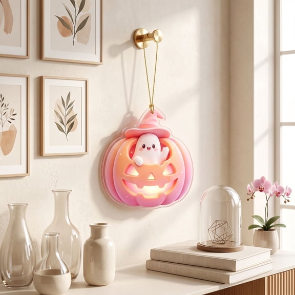 erdimoy Cute Pink Ghost Acrylic Ornaments, 3.14in x 2.36in Halloween Hanging Decorations for Tree Car Backpack