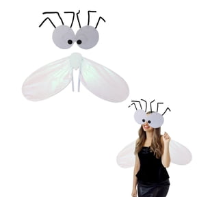 erdimoy Fly Costume Set with Iridescent Insect Wings & Big Eye Face Mask, 2 Styles Funny Fly Wings Mask Kit for Adult Halloween Party Cosplay, Trick or Treat Photo Booth Outfit Accessories