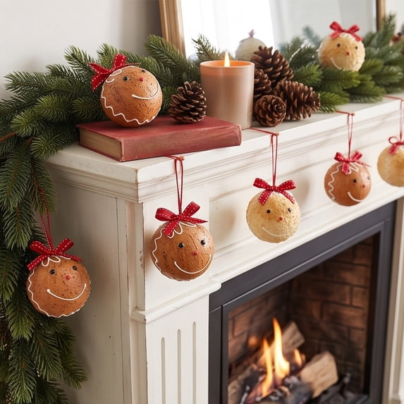 erdimoy Gingerbread‑Style Christmas Ornament Balls Set, 3.15 Inch 6‑Pack Hanging Baubles for Christmas Tree Holiday Decoration