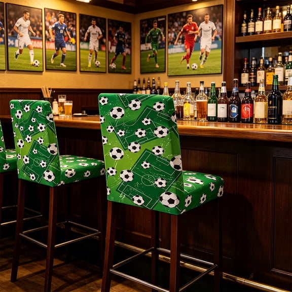 erdimoy Green Soccer Pitch Pattern Spandex Bar Chair Cover, Stretchable Football Printed Half Back Bar Stool Slipcover for Sports Bar Home Restaurant Soccer Game Party Decor