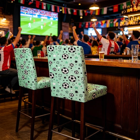 erdimoy Green Soccer Pitch Pattern Spandex Bar Chair Cover, Stretchable Football Printed Half Back Bar Stool Slipcover for Sports Bar Home Restaurant Soccer Game Party Decor