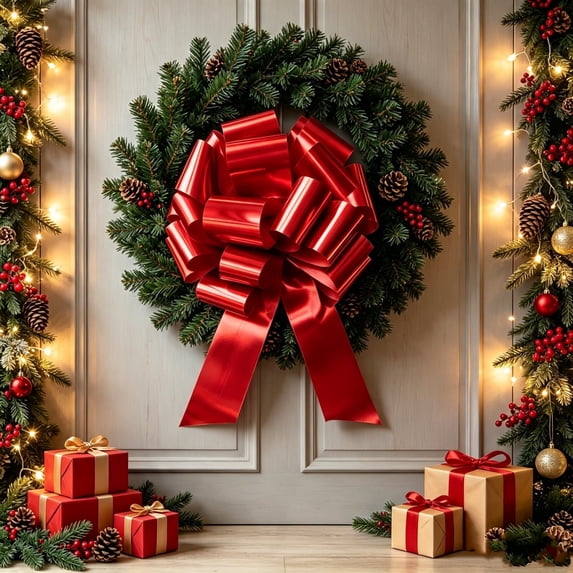 Xmas Rippon erdimoy Large Christmas Pull Bow, 18 Inch Giant Pre-Tied Ribbon Bow for ...