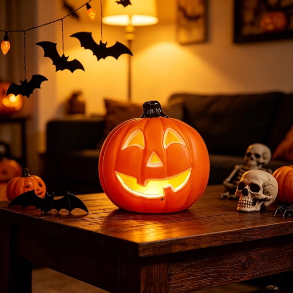 erdimoy Light Up Jack O Lantern Pumpkin Lamp, 9.06 Inch Warm LED Glow Pumpkin Light Halloween Tabletop Decor for Indoor Home Party Porch