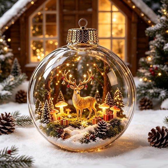 erdimoy Light‑Up Transparent Christmas Ball Ornament, 3.14 Inch Winter Miniature Scene Hanging Bauble, Vintage Holiday Sphere Decor for X‑mas Tree Home Party