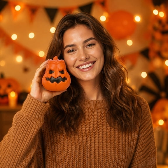 erdimoy Mini Jack-o-Lantern LED Pumpkin Light, Small Orange Spooky Face Pumpkin Lamp Halloween Tabletop Decor Prop