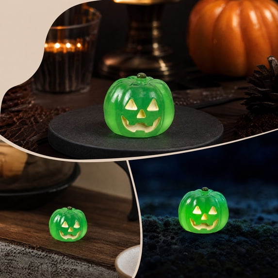 erdimoy Mini Luminous Resin Jack O Lantern Figurines, Glow in Dark Tiny Pumpkin Statues, Multi-Color Halloween Micro Landscape & Tabletop Decor