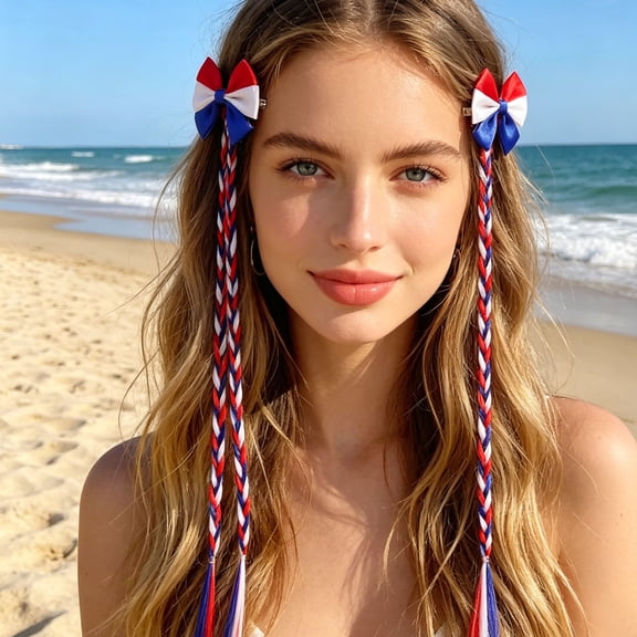 erdimoy National Flag Color Bow Braided Tassel Hair Clips, Country Thematic Soccer Game Day Cheer Hair Barrette Accessories for Sports Fan Outfit Decor