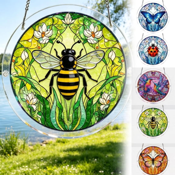 erdimoy Stained Glass Insect Animal Acrylic Sun Catcher Jigsaw Puzzle, 7.3 Inch Window Hanging Rainbow Light Prism Ornament For Garden Patio Home Decor Holiday Gift