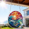 thumbnail image 1 of erdimoy Stained Glass Ocean Wave Sunset Acrylic Sun Catcher Jigsaw Puzzle, 7.4 Inch Window Hanging Rainbow Light Prism Ornament Mother's Day Gift Home Garden Coastal Decor, 1 of 6