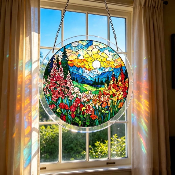 erdimoy Stained Glass Religious Christian Acrylic Sun Catcher Jigsaw Puzzle, 7.4 Inch Window Hanging Rainbow Light Ornament Mother's Day Gift Home Garden Church Decor