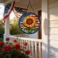thumbnail image 1 of erdimoy Stained Glass Sunflower American Flag Wooden Welcome Sign For Front Door,12 Inch Round Hanging Wall Sign Plaque Farmhouse Decorations, 1 of 6