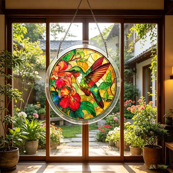 erdimoy Stained Glass Tree Of Life Acrylic Sun Catcher Jigsaw Puzzle, 7.1 Inch Window Hanging Rainbow Light Prism Ornament Home Garden Decor