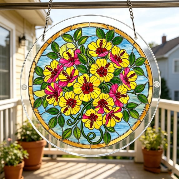 erdimoy Stained Glass Wildflower Acrylic Sun Catcher Jigsaw Puzzle, 7.4 Inch Window Hanging Light Catcher Ornament Mother's Day Gift Home Garden Decor