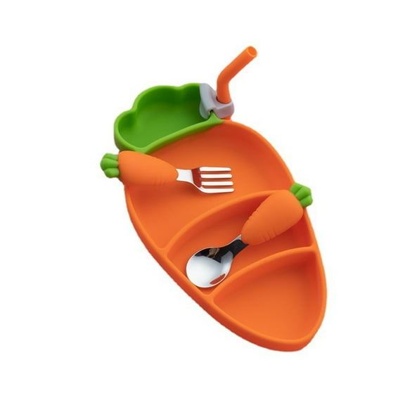 erfcxs 1 Set Carrot Plate Dinner Plates Ceramic Toddler Spoons Toddler Plates With Porcelain Rice Bowl Toddler Utensils Kid Plates Grid Plate 304 Stainless Steel Child Modeling