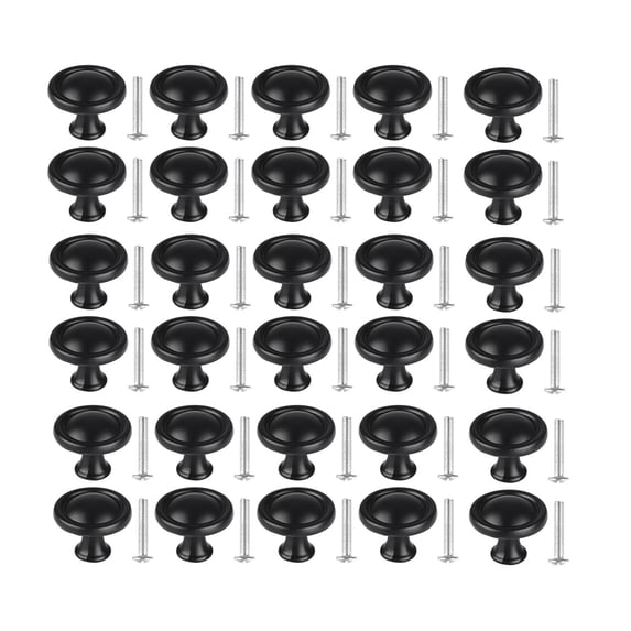 erfcxs 30Pcs Kitchen Cabinet Knobs Round Drawer Handles Cabinet Hardware Round Knobs With Screws Elegant Black Finish For Bathroom Cabinets Dresser Home Decor
