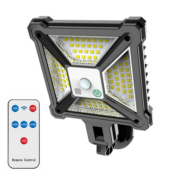 erfcxs 76 LED Remote Control Solar Street Lights Outdoor Wireless Solar Security Wall Light Motion Sensor With 3 Lighting Modes For Porch Gutter Barn Garden Deck Fence Patio Path
