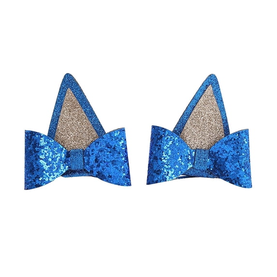 erfcxs Blue Ears Hair Clips 1 Pair Glitter Hair Barrettes For Toddler Girls Birthday Decorations Halloween Accessories Party Supplies (Blue)