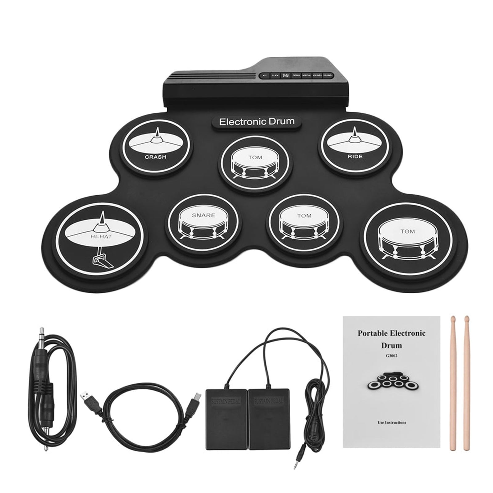 erfcxs Compact Size USB Roll Up Silicon Drum Set 7 Drum Pads With Drumsticks Foot Pedals Digital Electronic Drum Kit For Kids