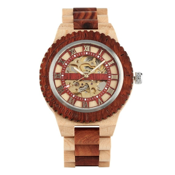 erfcxs Dentily Men's Wooden Triangle Skeleton Automatic Timepiece Mechanical Wood Timekeeper For Men