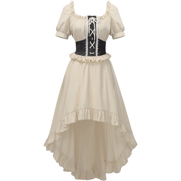erfcxs Elegant Off Shoulder Ruffle Layered Dress for Cosplay and Themed Events Flowy Midi with Casual Short Sleeves for and Party