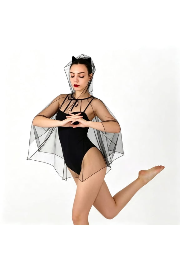 Elegant Stage Performance Cape with Sheer Hooded Cloak for Showmanship