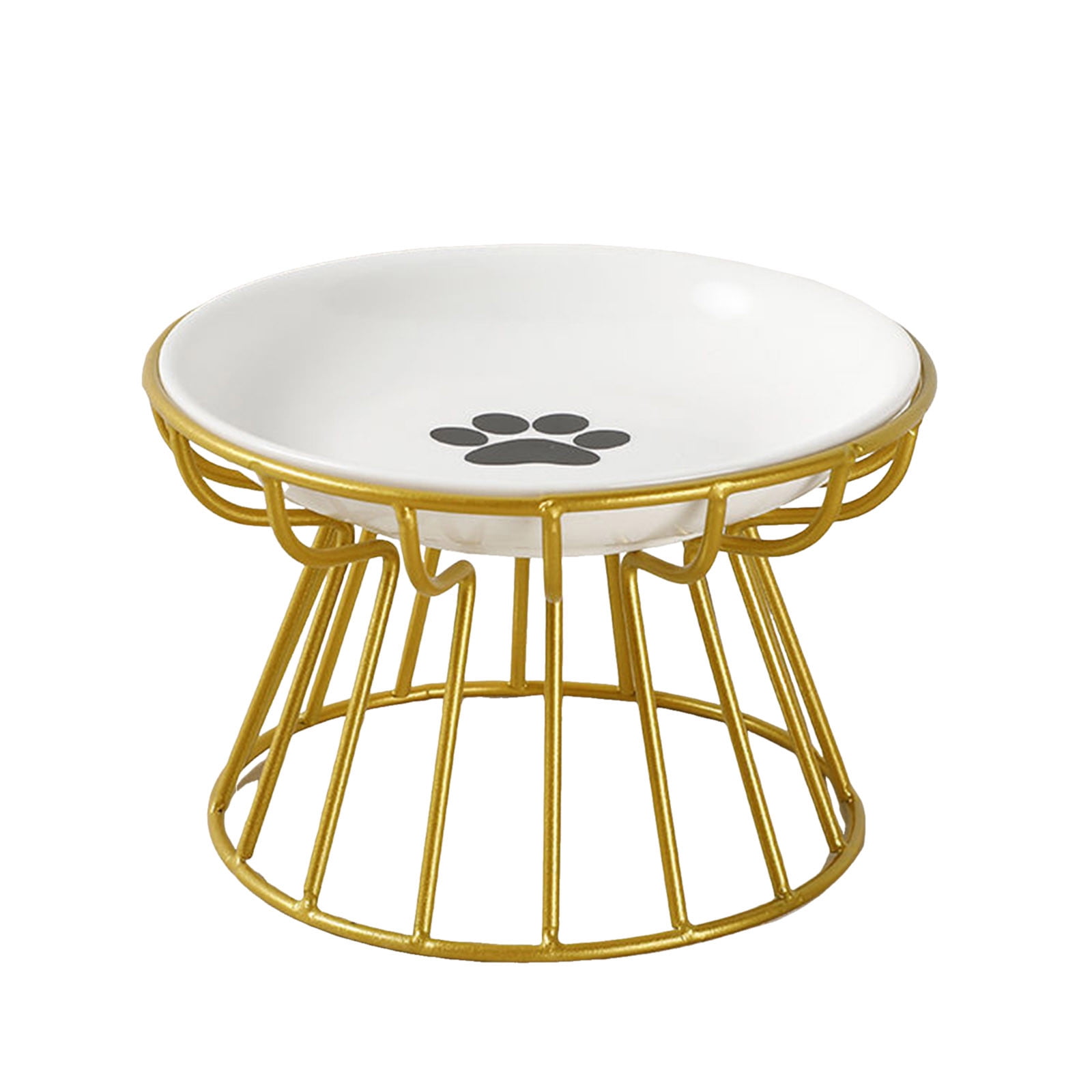 erfcxs Elevated Ceramic Pet Dish with Metal Stand Whisker Friendly Vomiting Prevention Shallow Feeder for Indoor Cats and Small Dogs