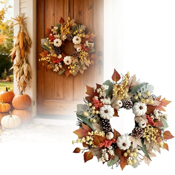 erfcxs Fall Maple Leaf Wreath Thanksgiving for Autumn Front Door Wall Hanging Farmhouse Seasonal Decoration