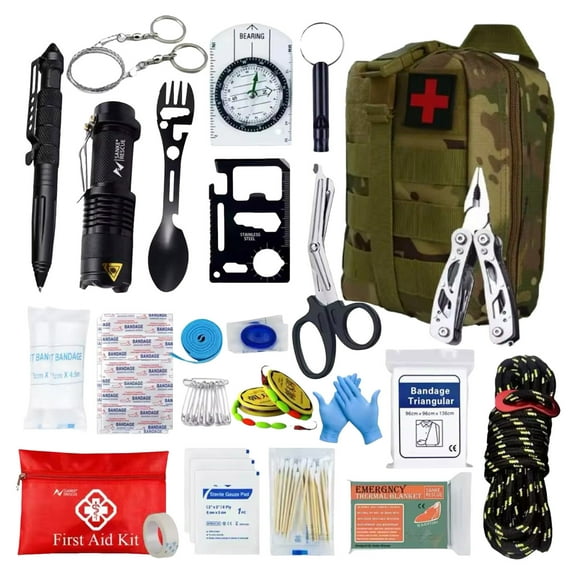 erfcxs FirstAid Kit Supervivencia UE 2026 Botiquines Primeros Auxilios Equipo Completo De Supervivencia 72h Kit De Emergencia Para Viajar Caminar Acampar Al Montaña Kit Supervivencia 2ml