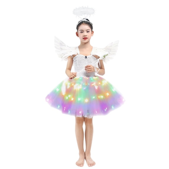 erfcxs Girls Glowing Tutu Dress Fairy with Petal Skirt for Party Pageant