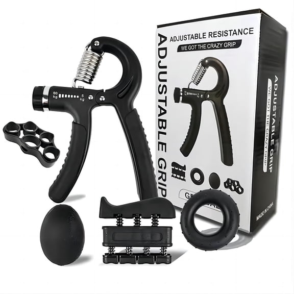 erfcxs Hand Grip Strengthener Workout Kit 5 Pack Adjustable Resistance Grips And Stress Black