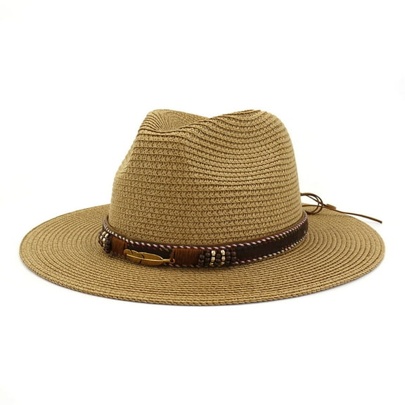 erfcxs Men Women Retro Western Cowboy Riding Hat Leather Belt Wide Cap Hat