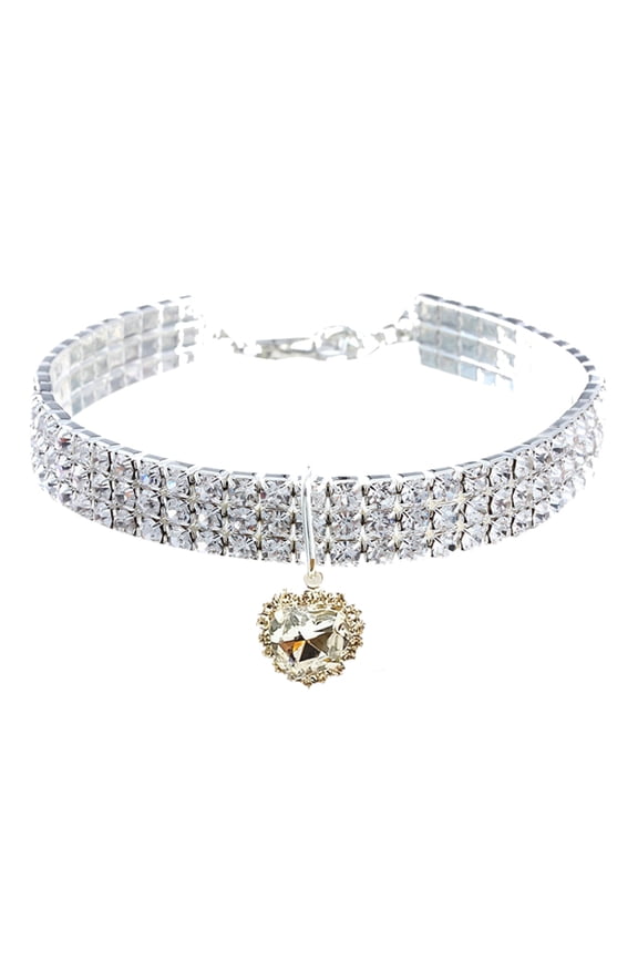 Rhinestone Rhinestone Stretch Collar Pet Accessories Cat And Dog Necklace Three Rows Of Love Pendants
