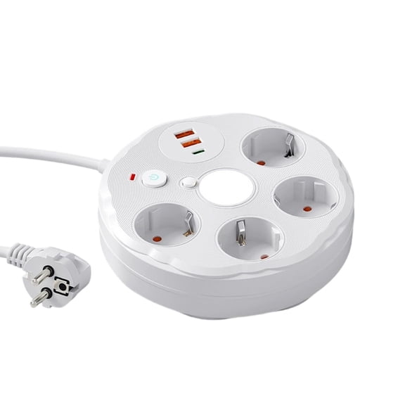 erfcxs Round Power Strip with USB Charging Ports and Night Light – Surge Protector Extension Cord for Home and Travel Compact Design for Living Room Bedroom and Hallways