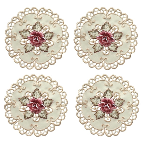 erfcxs Set of 4 Round Embroidered Floral Lace Placemats and Table Runner for Elegant Dining