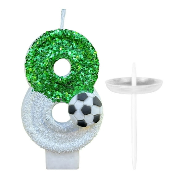 erfcxs Soccer Football Birthday Candles Soccer Number Candle For Cake Decoration 3D Green Glitter Number For Cupcake Topper Decorations Candle Cake Topper For Celebrations Supplies
