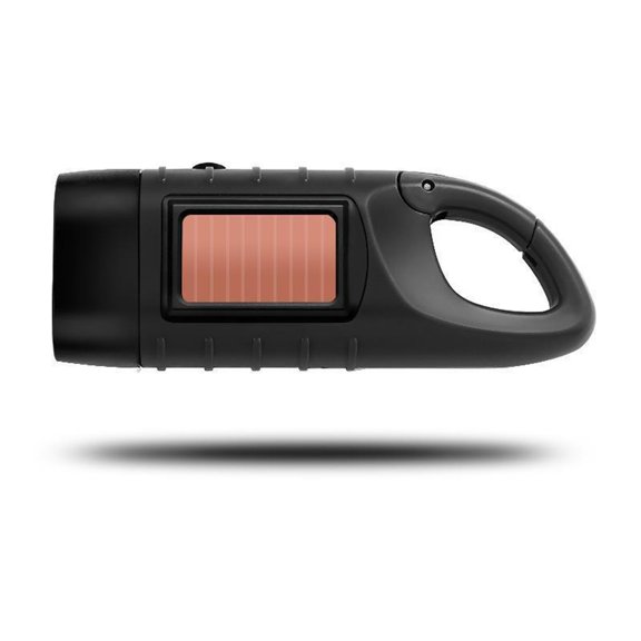 Solar LED Flashlight Dynamo Hand Crank Rechargeable Outdoor Emergency Portable Camping Lamp with Snap Hook ABS