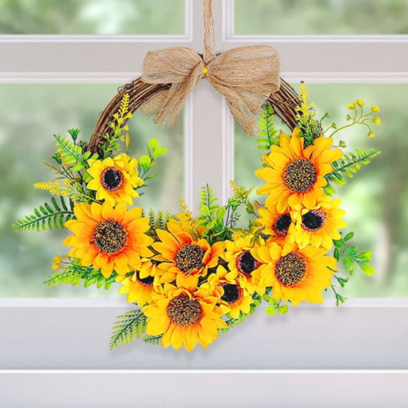 erfcxs Sunflower Rattan Wreath for Window Door Indoor Outdoor Spring Summer Party Decorative