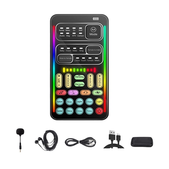 erfcxs Voice Changer Voice Modulator I9 Voice Changer Set Multifunction Portable Mini Sound Card Mini Different Live Broadcast Voice Changer For Game Computer