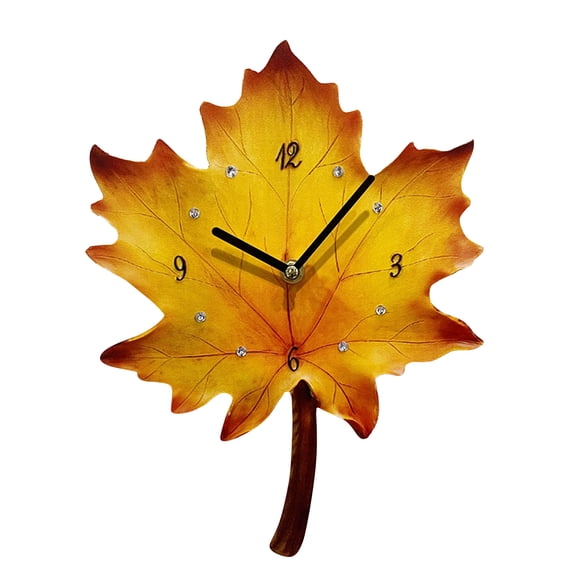 erfcxs Wall Clock Battery Operated Maple Leaf Shape Wall Clock Living Room Dining Room Decoration Mute Wall Clock Natural Wall Clock
