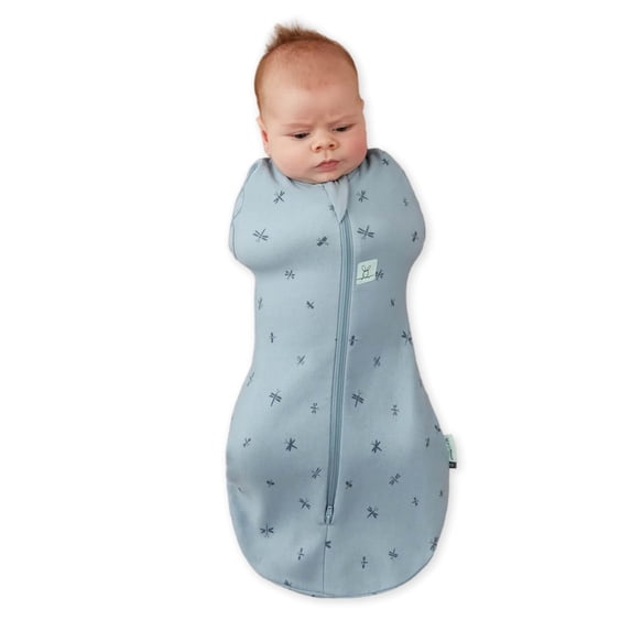 ergoPouch Cocoon Swaddle to Sleep Sack, Organic Cotton, 0-3 Months (7-13lbs), 0.2 TOG, Warm Temps, Dragonflies