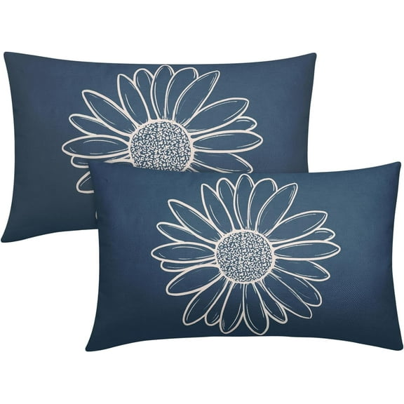 erklhpu21 12" x 20" Blue Daisy Flower Linen Decorative Pillow Covers (2 Count)