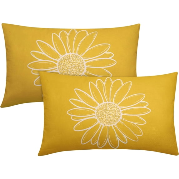 erklhpu21 12" x 20" Yellow Daisy Cotton Throw Decorative Pillow Cover, Invisible Zipper (2 Count)