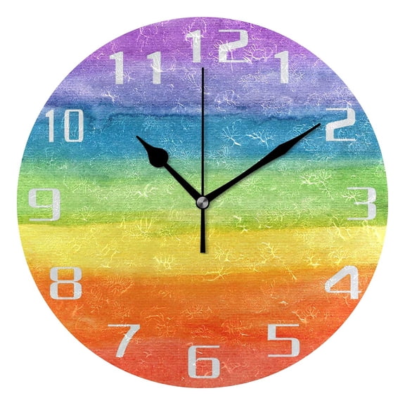erolrail Colorful Stripe Rainbow Vintage Round Wall Clock, Silent Non Ticking for Living Room Kids Bedroom Office School Home Decor 12IN