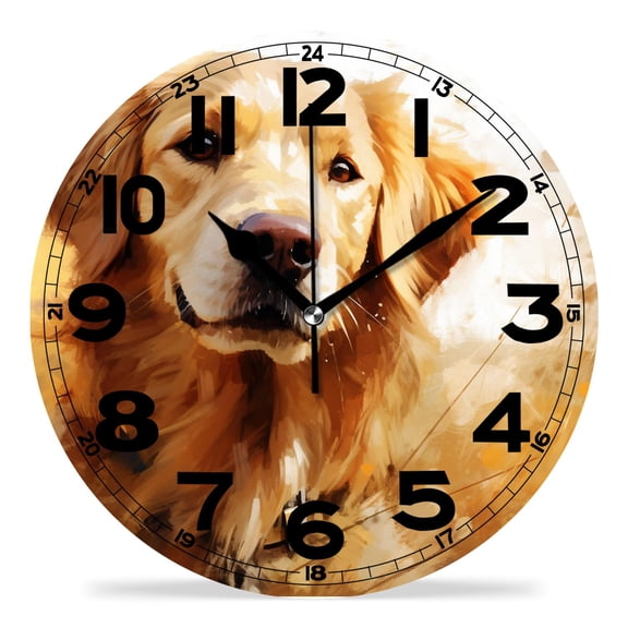 erolrail Rustic Wall Clock,Silent Non Ticking Wall Clocks for Living Room,Bedroom,Kitchen 12IN Watercolor Golden Retriever Dog With Butterfly Art Design