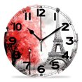 thumbnail image 1 of erolrail Rustic Wall Clock,Silent Non Ticking Wall Clocks for Living Room,Bedroom,Kitchen 12IN Oil Painting Paris Black White and Red Modern Art Cute Drawing, 1 of 5