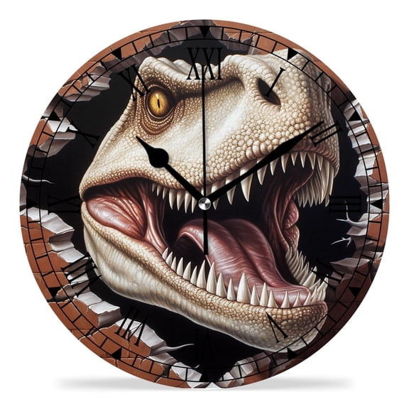 erolrail Rustic Wall Clock,Silent Non Ticking Wall Clocks for Living Room,Bedroom,Kitchen 12IN 3D Dinosaur Wall Retro Painting