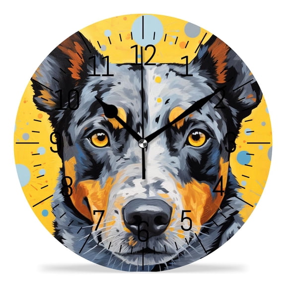 erolrail Rustic Wall Clock,Silent Non Ticking Wall Clocks for Living Room,Bedroom,Kitchen 12IN Australian Cattle Dog Beautiful