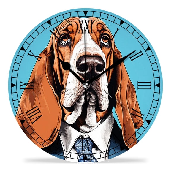 erolrail Rustic Wall Clock,Silent Non Ticking Wall Clocks for Living Room,Bedroom,Kitchen 12IN Basset Hound Dog Print