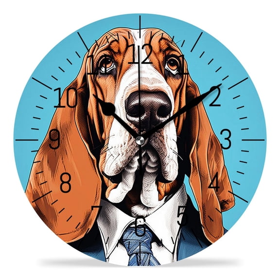 erolrail Rustic Wall Clock,Silent Non Ticking Wall Clocks for Living Room,Bedroom,Kitchen 12IN Basset Hound Dog Print